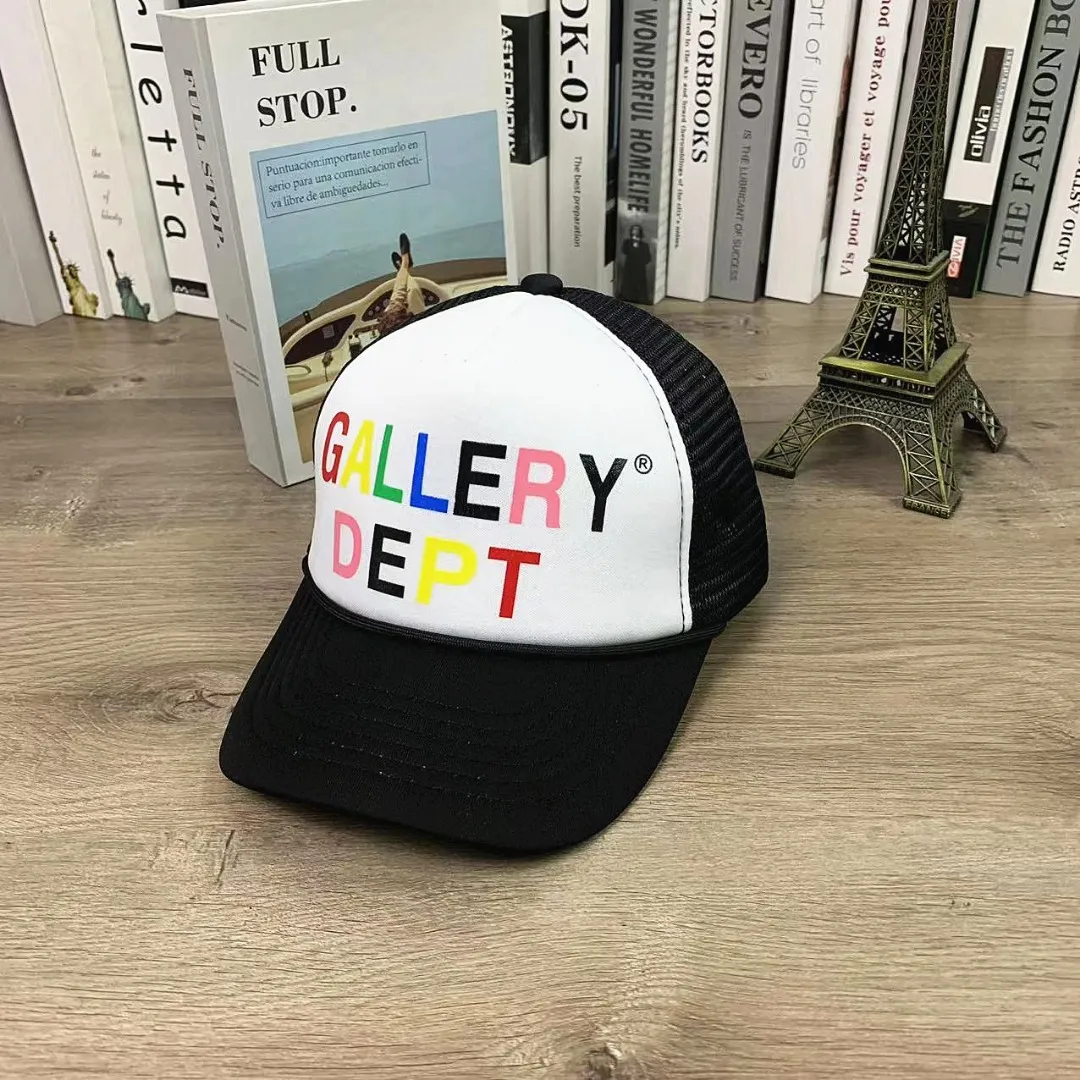 No return, no exchange 9764#P76#GALLERY DEPT. Foam mesh breathable baseball cap letter printed peaked cap for men and women, versatile hat# Adjustable Color: Black White